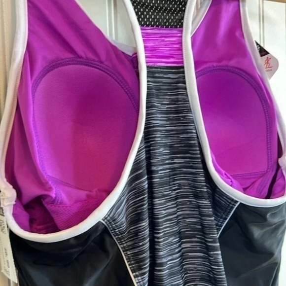 Zeroxposur swimsuit one piece women's size large NWT Purple black white gray - Picture 3 of 9
